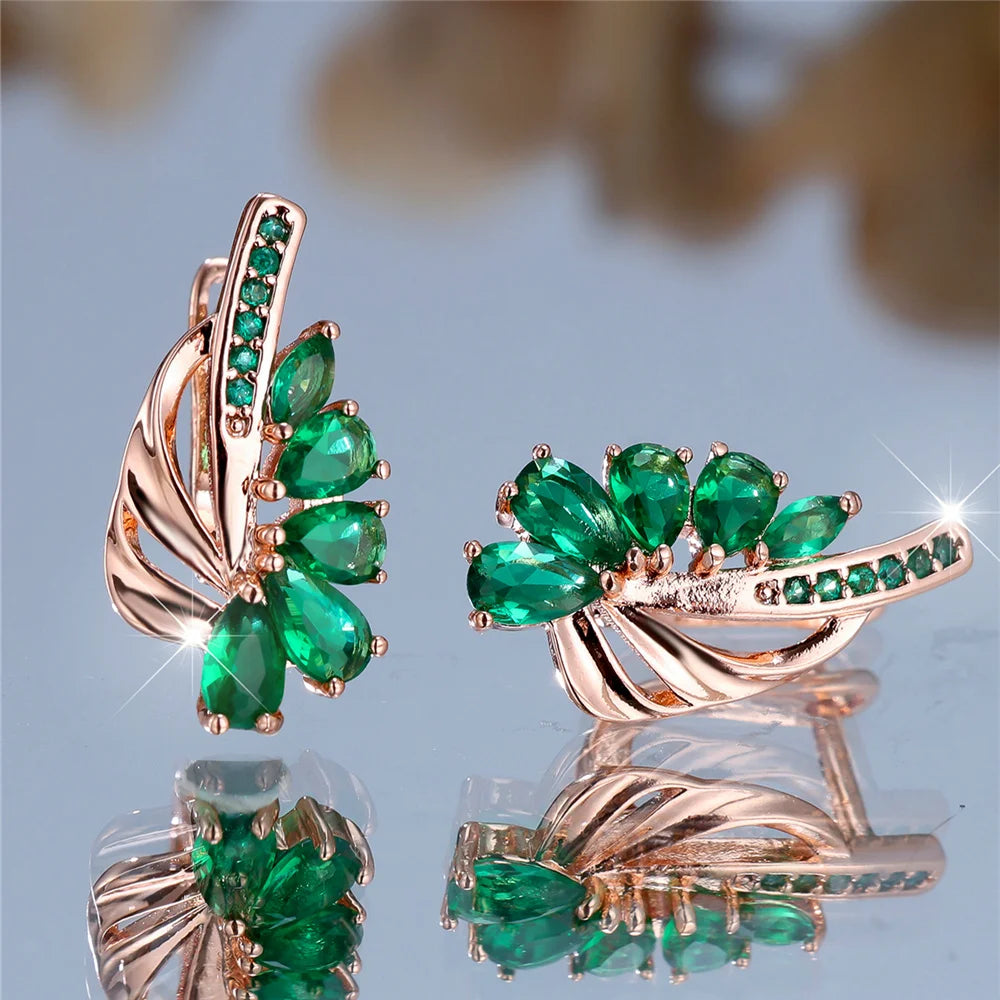 Boucles d'oreilles clip en pierre pour femme, bijoux de mariage, breloque, document doré, couleur verte, luxe