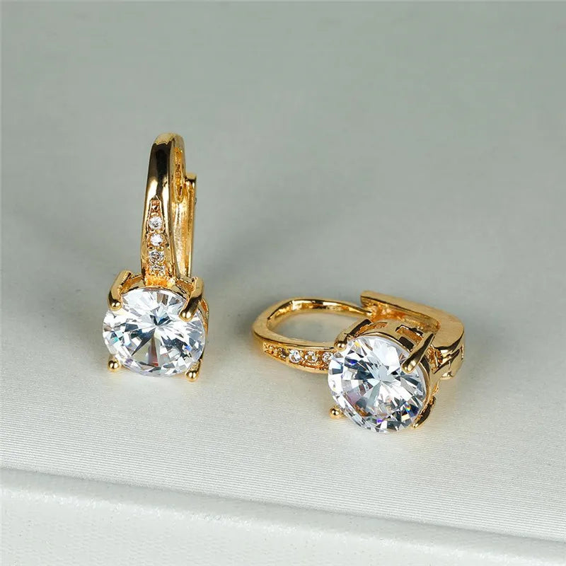 Boucles d'oreilles à clip rondes classiques pour femmes, bijoux de mariage en pierre de cristal arc-en-ciel mystique, document doré délicat