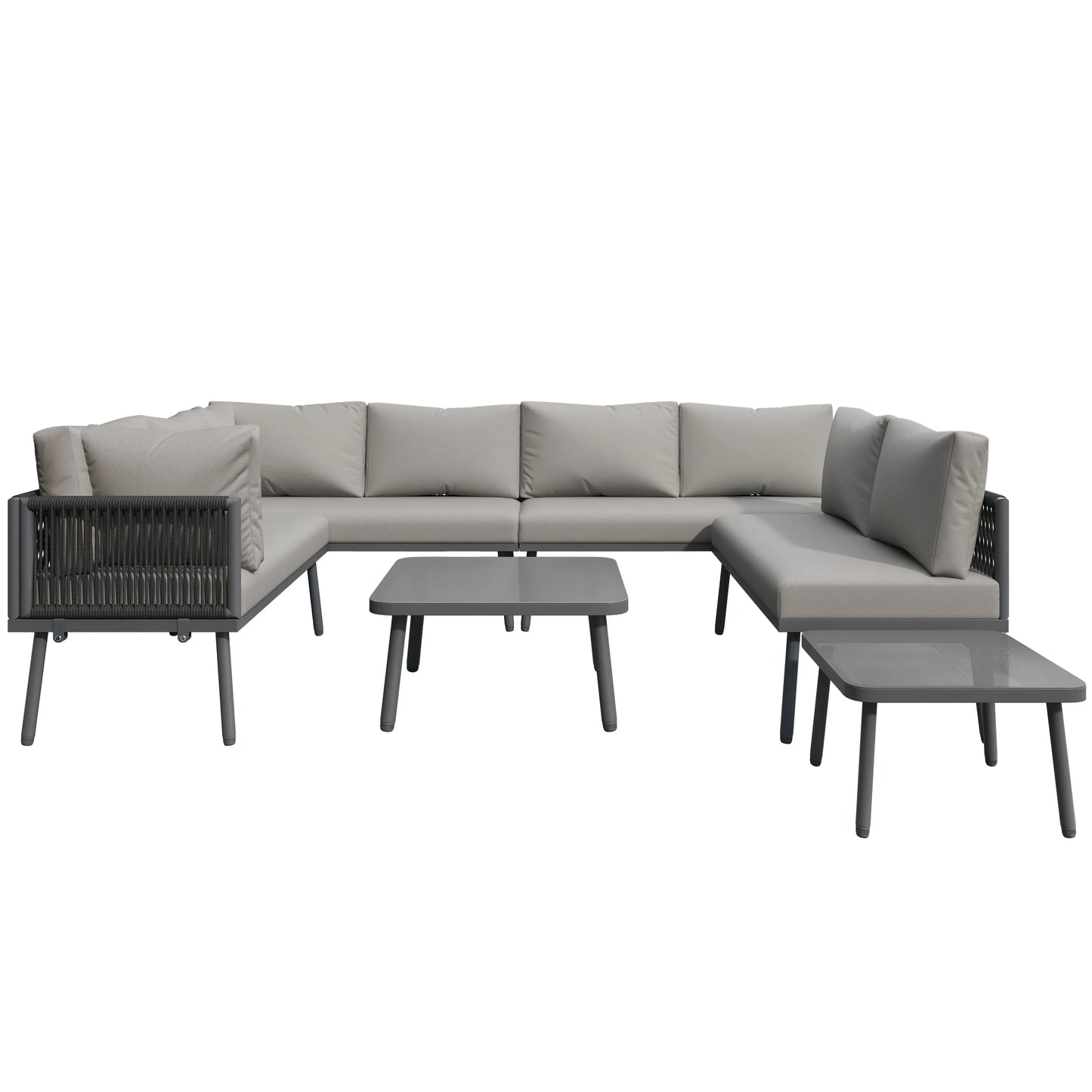 Canapé d'angle extérieur résistant aux intempéries, mobilier de patio extérieur, dormez 8, avec 2 tables et 4 sièges d'amour, coussins inclus