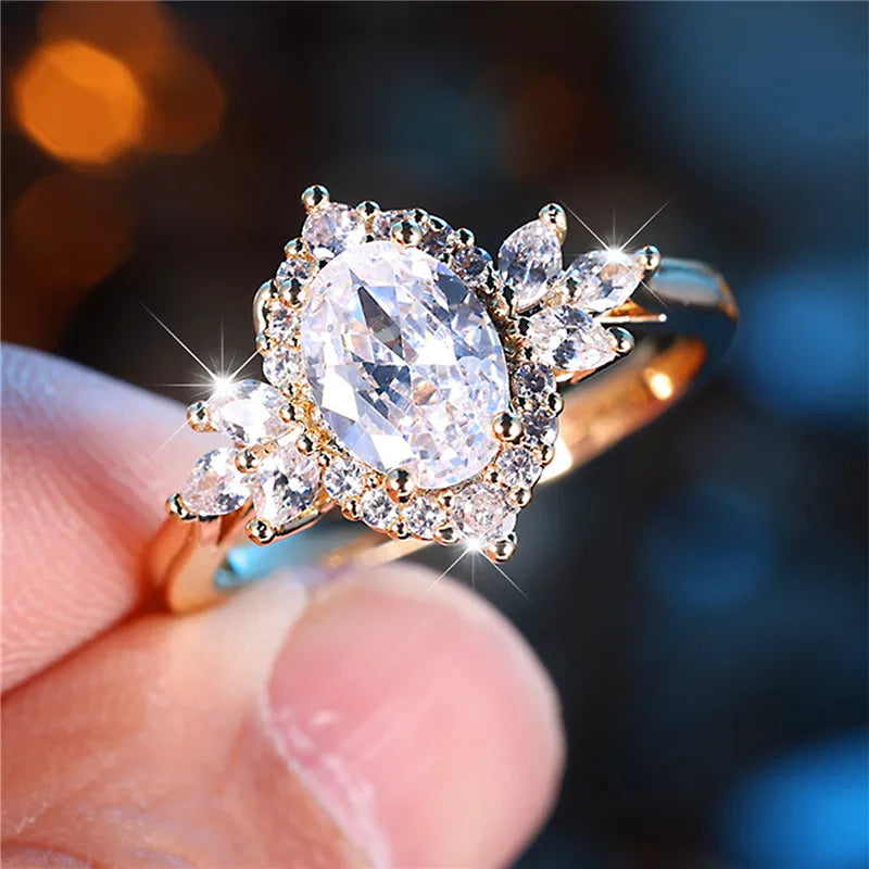 Bague de Fiançailles en Or Jaune et Blanc pour Femme, Bijoux de Luxe, Cadeau pour Mariée