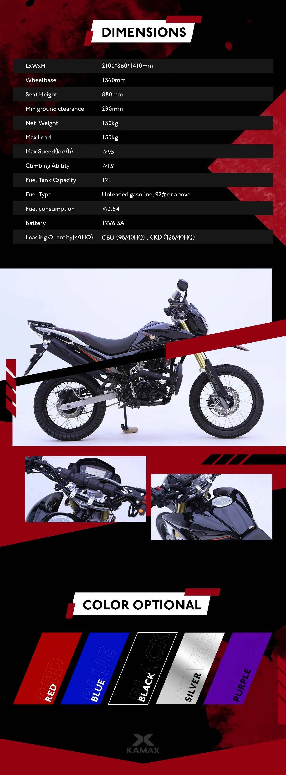 đïž Kamax 2025 â Dirt Bike / Moto Tout-Terrain 150-200cc