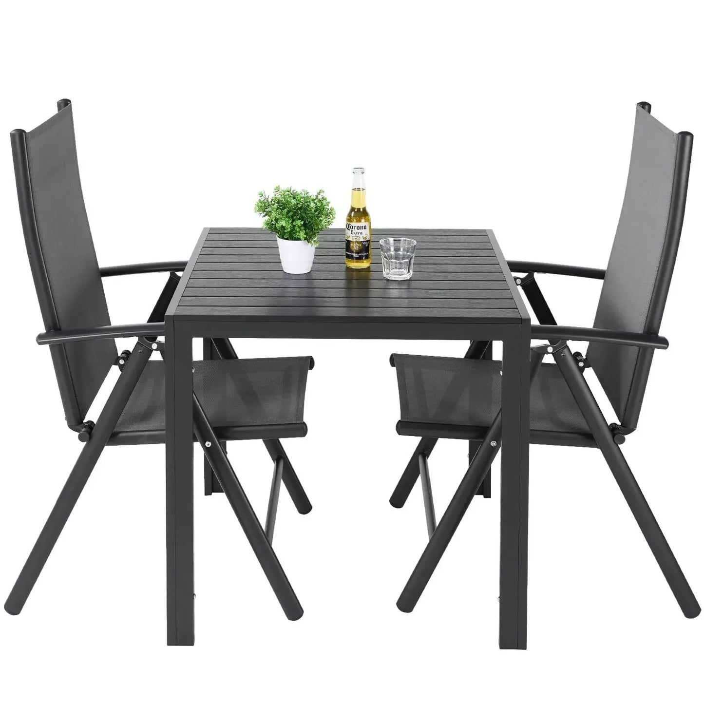 Table de jardin réglable en aluminium avec dossier haut, 2 chaises pliantes, 7 plis, ensemble de sièges de balcon, meubles de jardin, 3 pièces