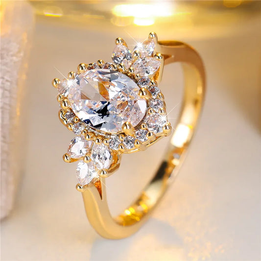 Bague de Fiançailles en Or Jaune et Blanc pour Femme, Bijoux de Luxe, Cadeau pour Mariée