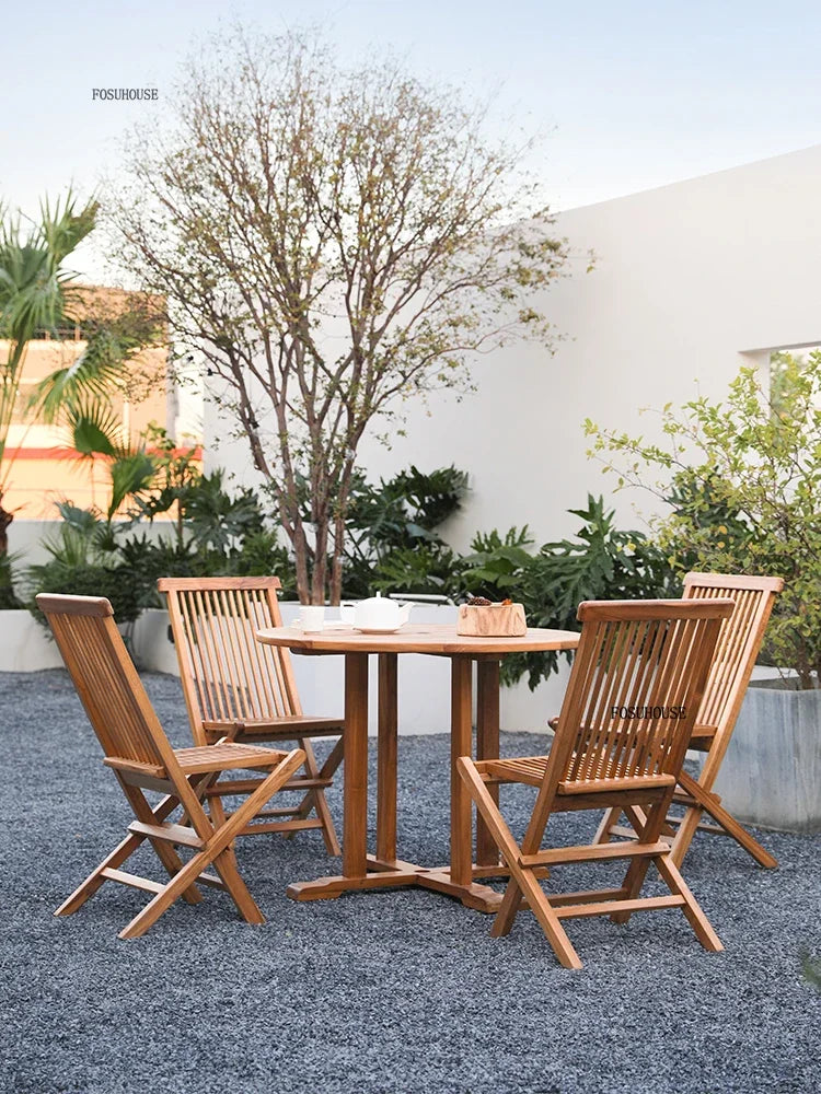 Meubles de Patio en plein air en teck nordique, ensemble d'extérieur, meubles de jardin de Villa, Table et chaises pliantes de loisirs, mobilier d'extérieur