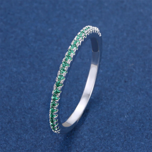 Petite bague de mariage en pierre ronde en Zircon vert, anneaux empilables pour femmes, Vintage, couleur argent, promesse de fiançailles, bijoux minimalistes