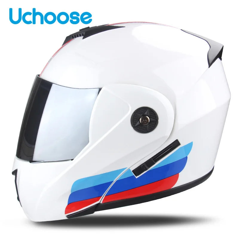 Uchoose Casque à Section transversale Double lentille Certification DOT Casque de moto de sécurité Casque à rabat modulaire Casque unisexe avec visière