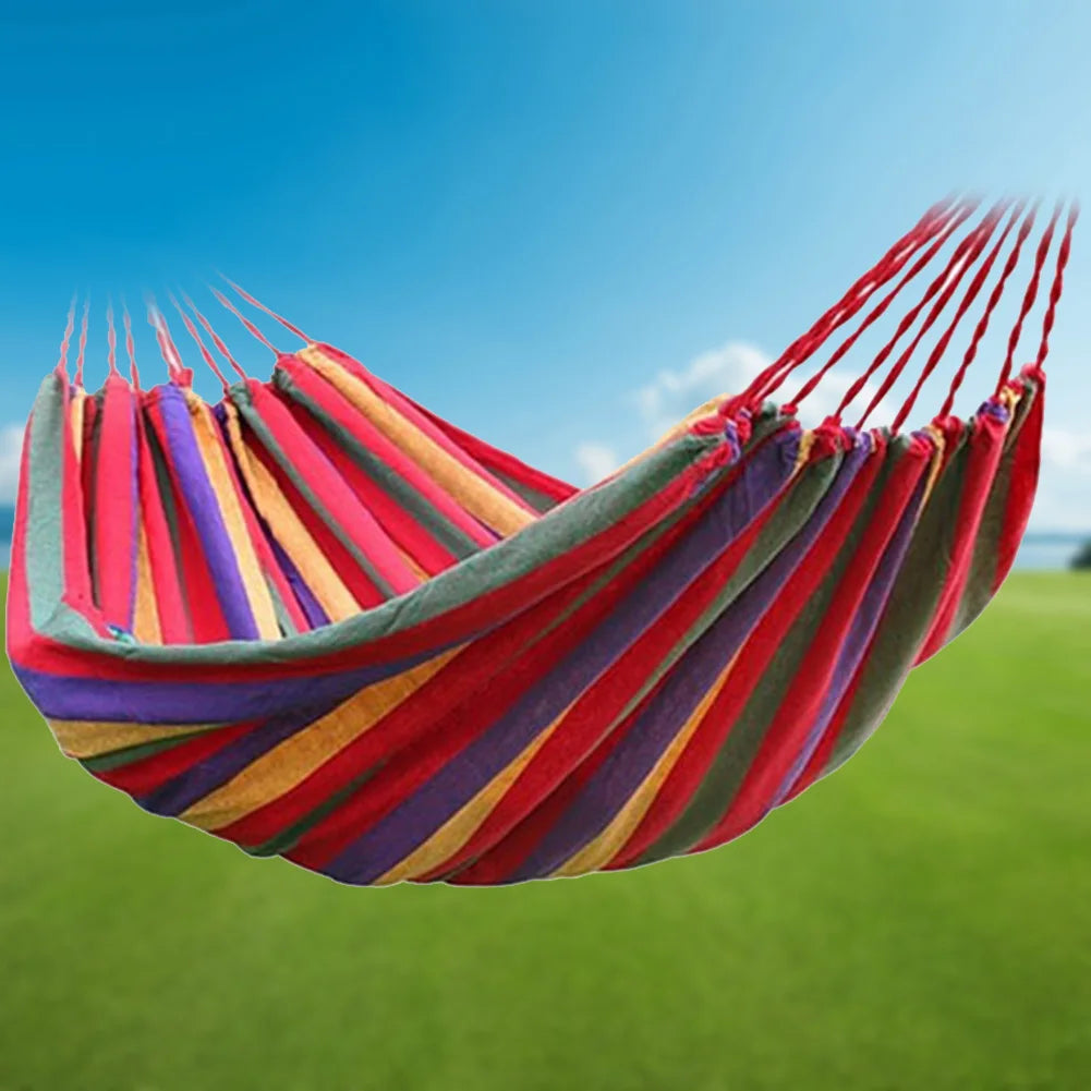 Grand hamac double à rayures, lit-balançoire d'extérieur, en toile épaisse, portable, pour camping, jardin