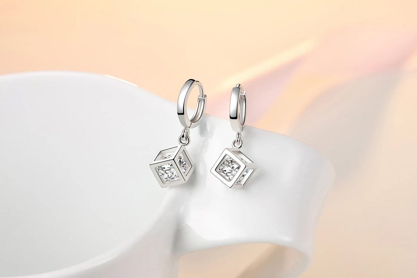 Boucles d'oreilles créoles en argent regardé 925 pour femmes, cube magique simple, accessoires de bijoux de mariage, tempérament