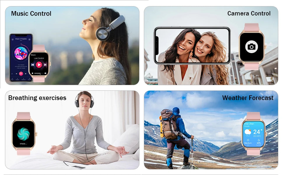 Montre connectée avec assistant vocal AI pour hommes et femmes, écran HD 1.96, suivi des activités avec plus de 100 sports, moniteur de sommeil et de fréquence cardiaque