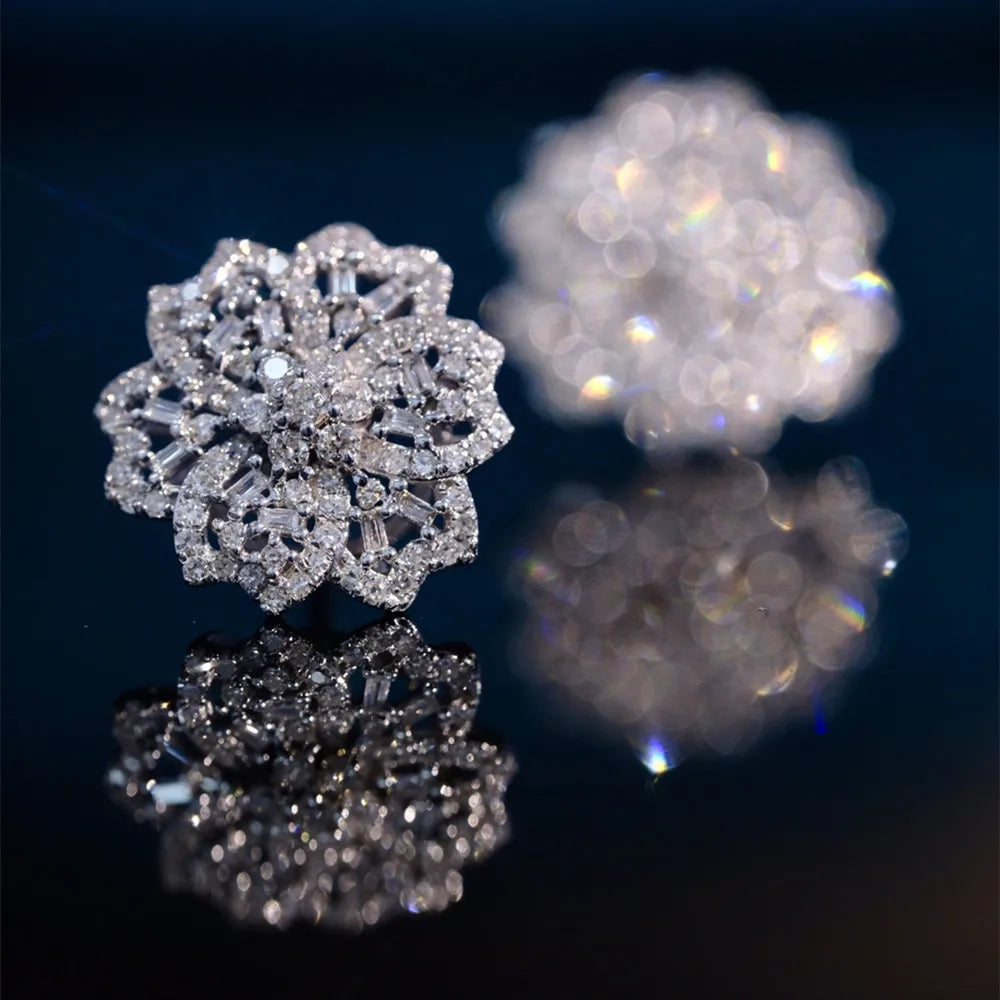 Shelly luxe réel 18K or blanc massif Au750 bijoux diamants naturels 0.90 carats squelette fleurs boucles d'oreilles pour les femmes cadeau