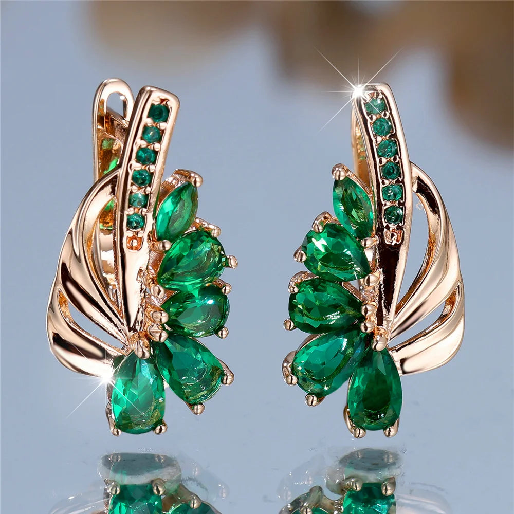 Boucles d'oreilles clip en pierre pour femme, bijoux de mariage, breloque, document doré, couleur verte, luxe