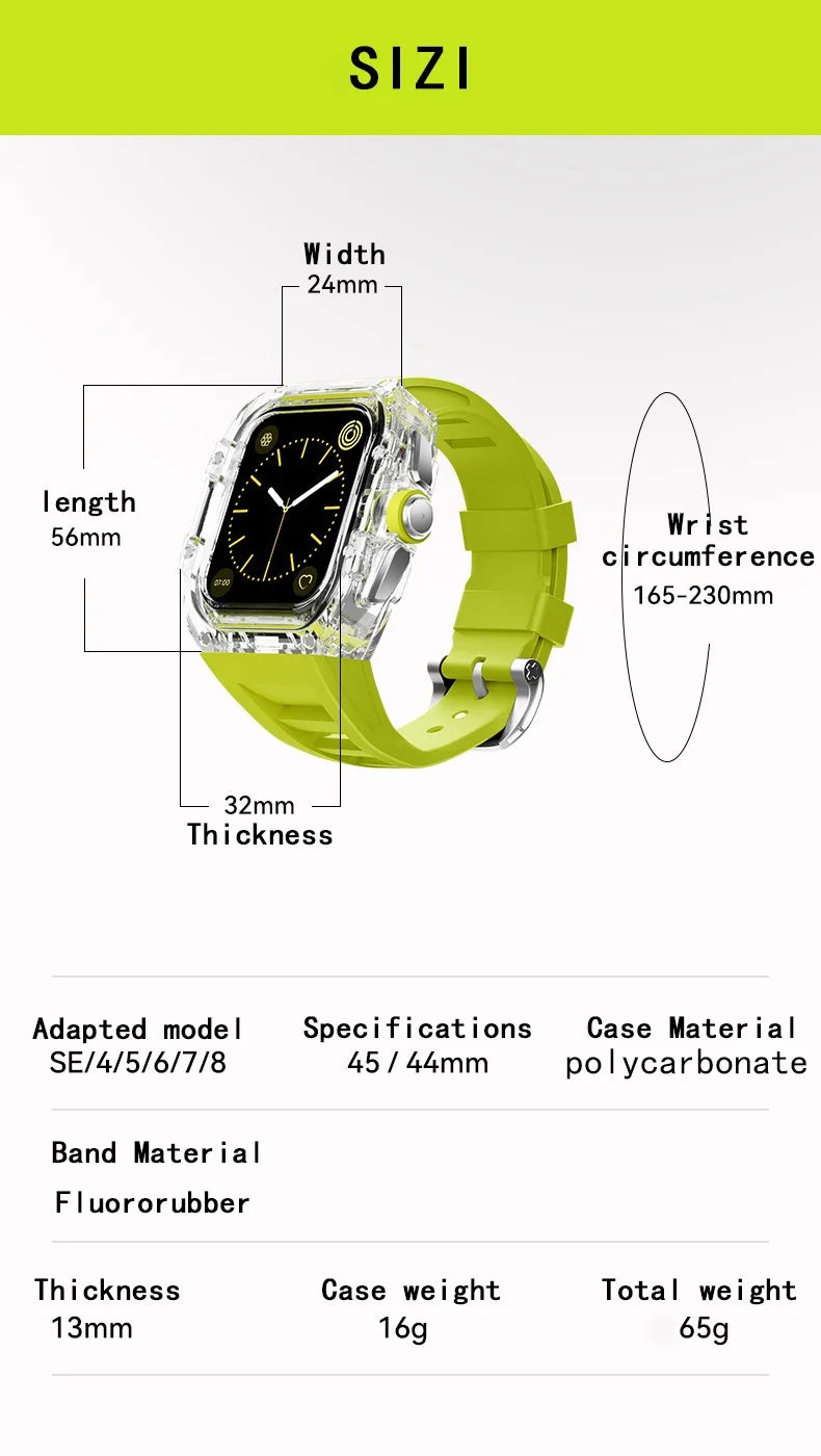 Coque Transparente + Bracelet Fluoroélastomère pour Apple Watch (44/45 mm)