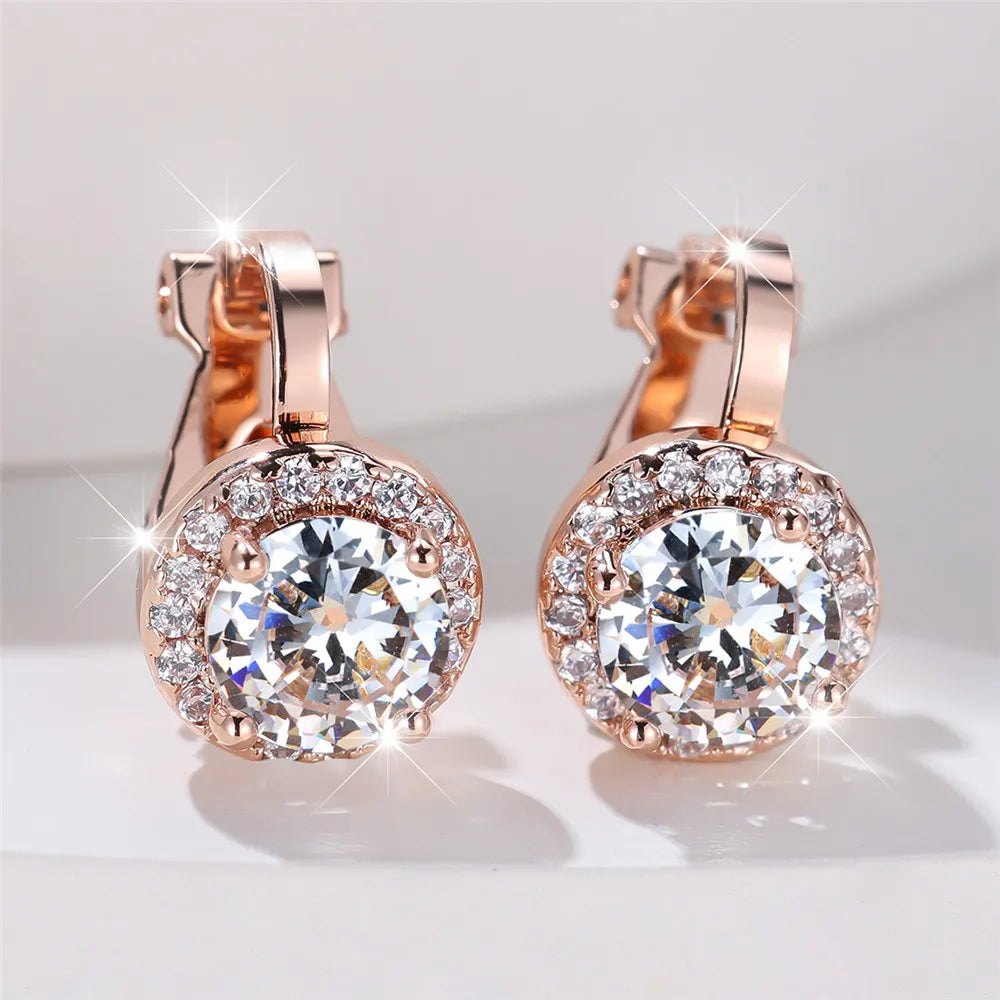 Boucles d'oreilles rondes en pierre de Zircon arc-en-ciel pour femmes, petites boucles d'oreilles à Clip, breloque couleur or jaune, bijoux de mariage pour femmes