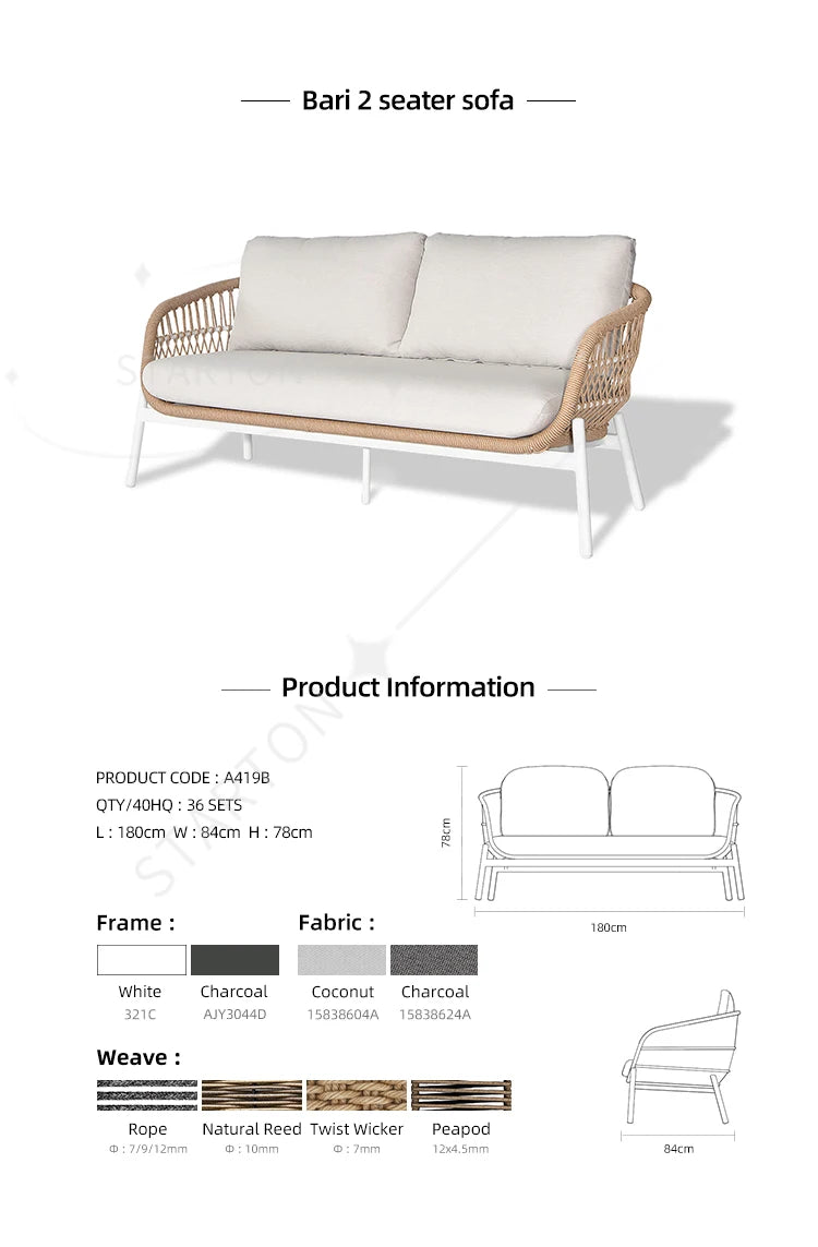 Artie haute qualité loisirs rotin canapé luxe PE tissé osier jardin Patio meubles d'extérieur canapé ensembles