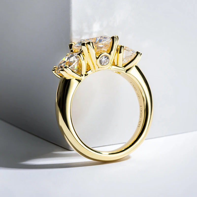 Bague Femme Argent 925 Sterling Or Jaune avec Moissanite – Trendy pour Engagement