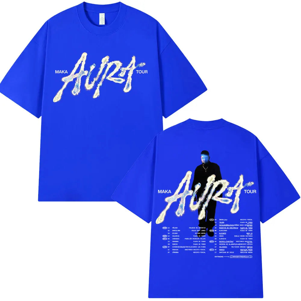 Rappeur Maka 2025 Aura Tour Merch T-shirts hommes femmes mode Vintage T-shirt décontracté coton col rond manches courtes T-shirt Streetwear