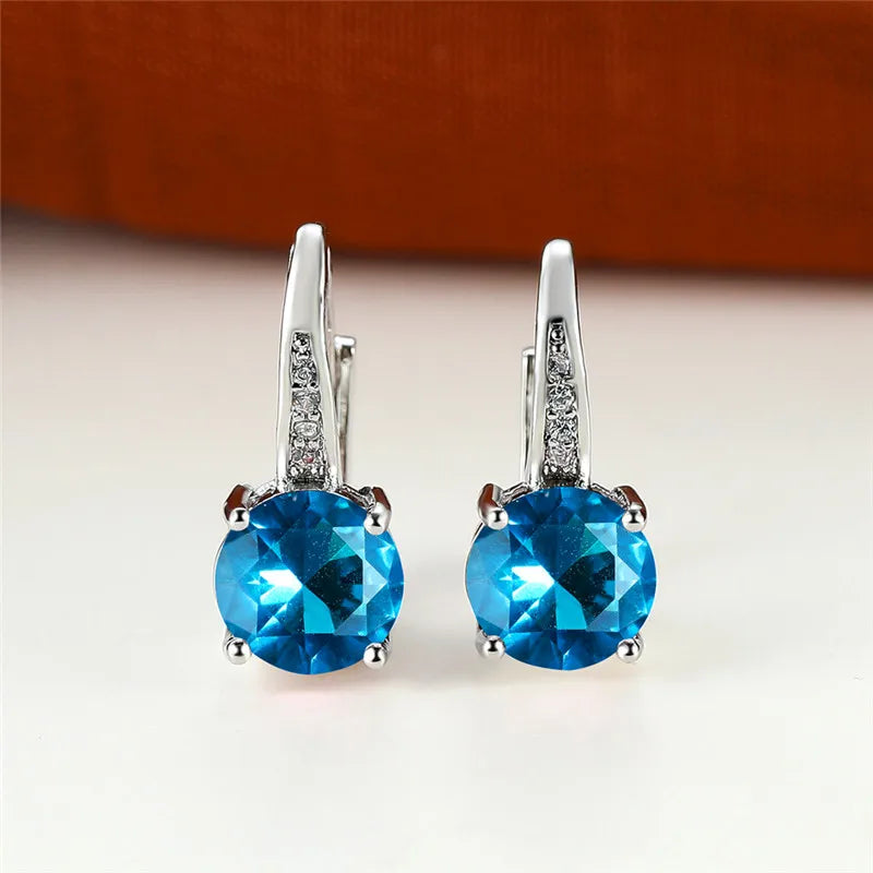 Boucles d'oreilles rondes en pierre blanche pour femmes, bijoux de mariage, cristal, classique, argent, document, femme, luxe