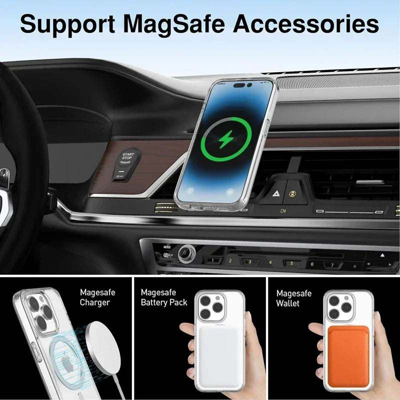 Étui Transparent Magnétique PSWWSP – Protection Complète Anti-Rayures et Antidérapante pour iPhone 16 / 15 / 14 / 13 / 12 / 11 Pro Max / Plus / Mini / XS / XR