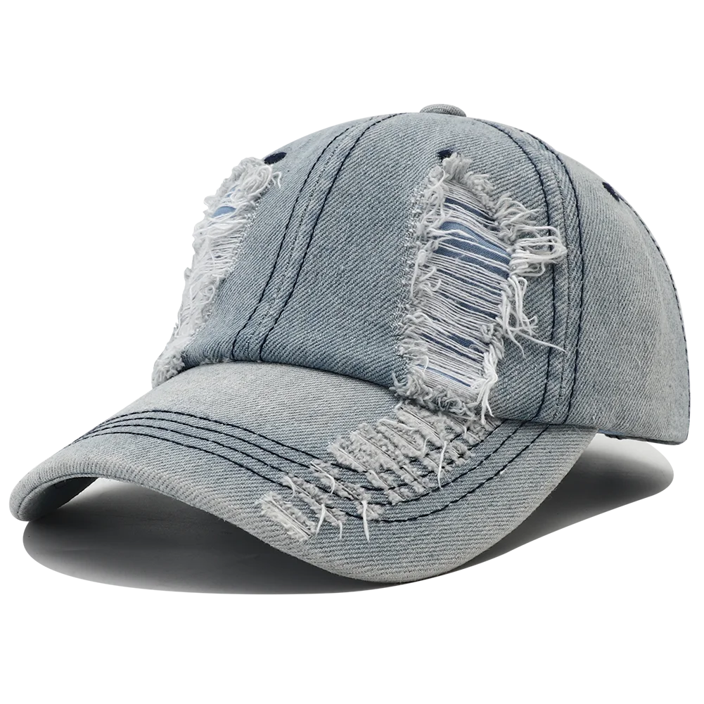 Casquette Baseball Denim Déchirée Unisexe Snapback Hip Hop Streetwear Protection Solaire 2024