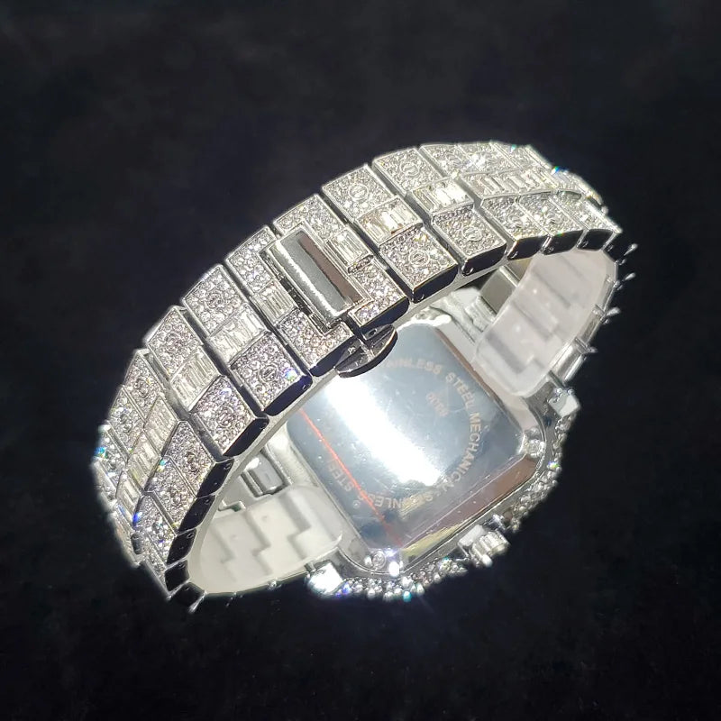 Montre en diamant de luxe pour hommes, montres numérotées colorées carrées glacées, bijoux Hip Hop Bling, Reloj zones bre pour la fête, nouvelle mode, 2025