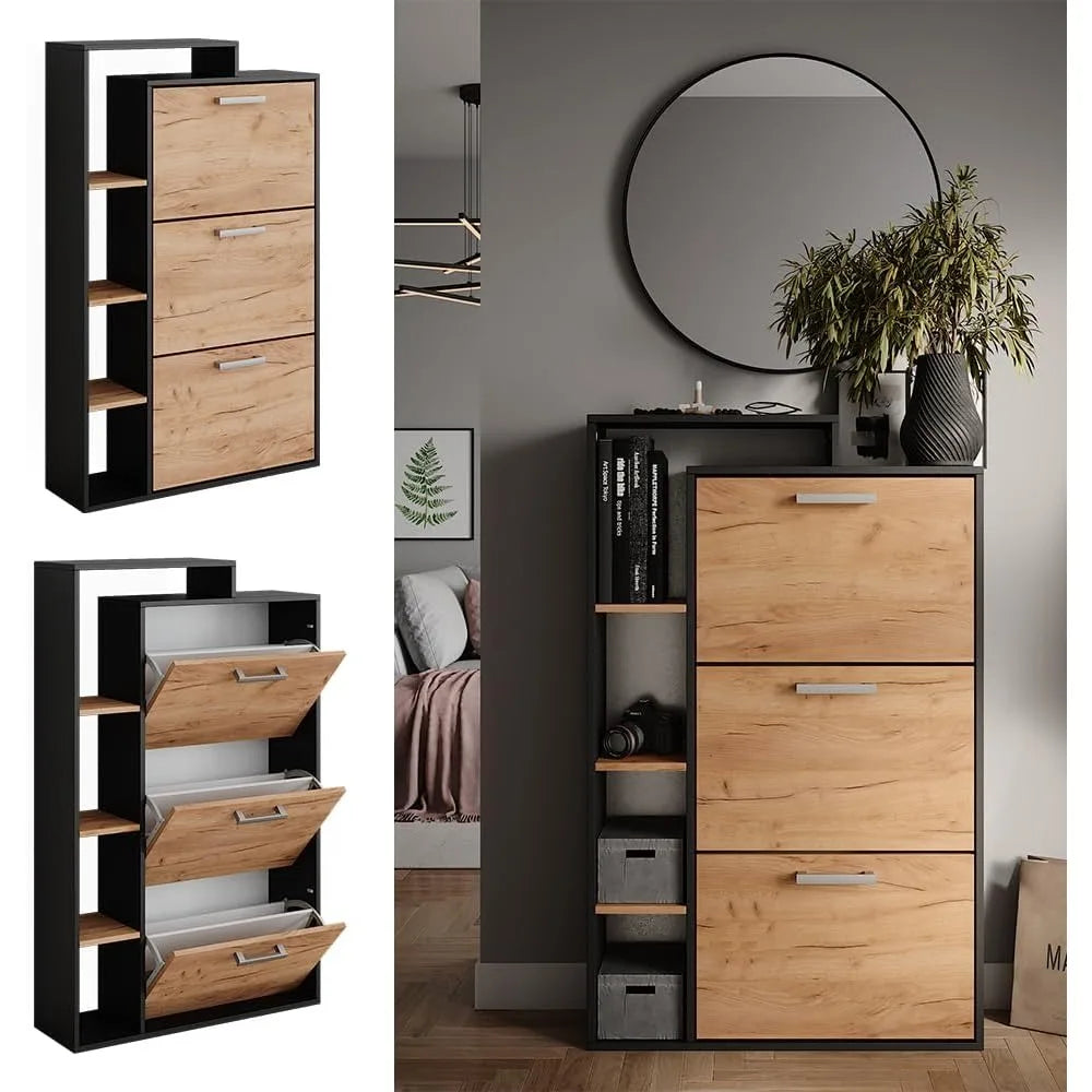 Meuble à Chaussures Moderne Orlando – 3 Tiroirs, Bois Mélaminé, Couloir, Style Élégant