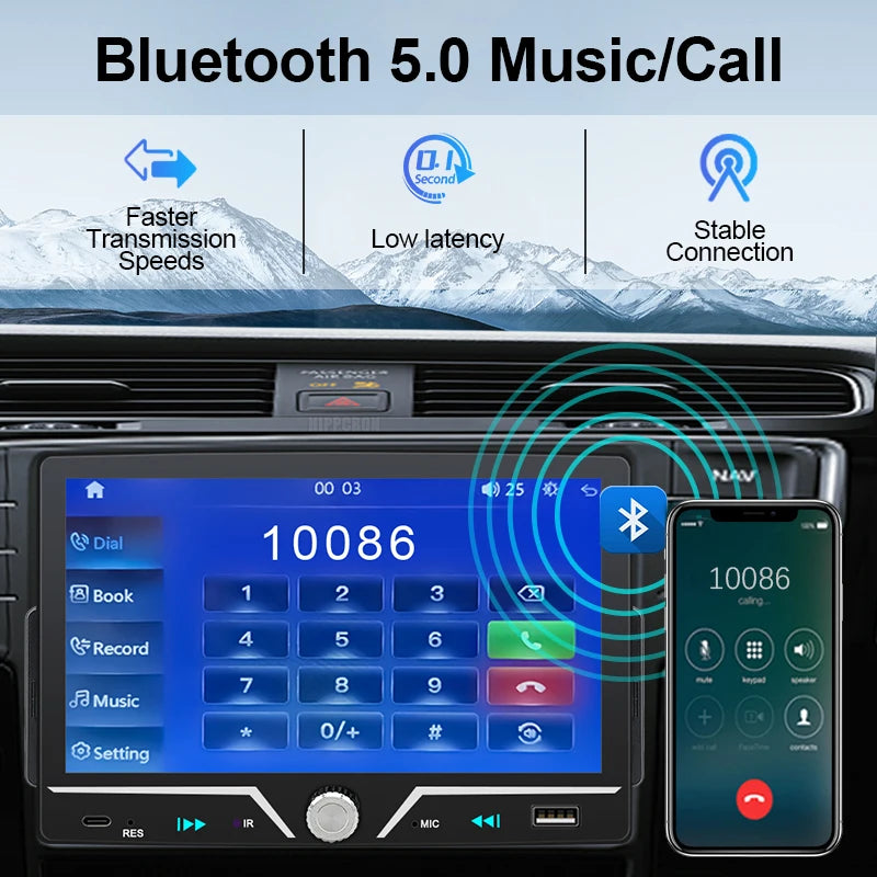 Autoradio Hippcron 1DIN 7" IPS – Android Auto & CarPlay Sans Fil, Bluetooth, Mirror Link, Chargeur Type-C