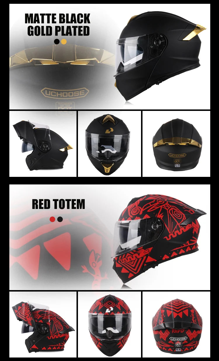 Uchoose-d'expériences intégraux approuvés DOT pour hommes et femmes, équipement de protection contre les collisions, casque rabattable pour moto, double pare-soleil