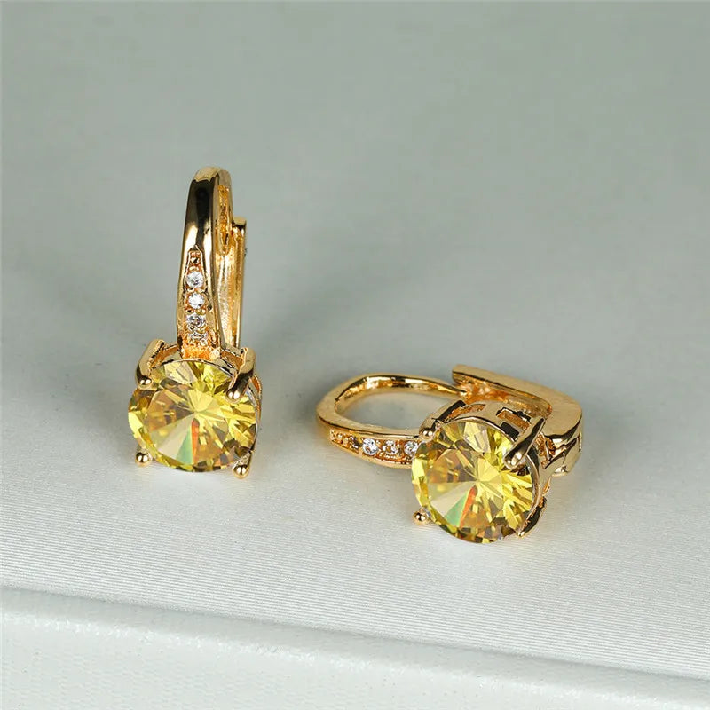Boucles d'oreilles à clip rondes classiques pour femmes, bijoux de mariage en pierre de cristal arc-en-ciel mystique, document doré délicat