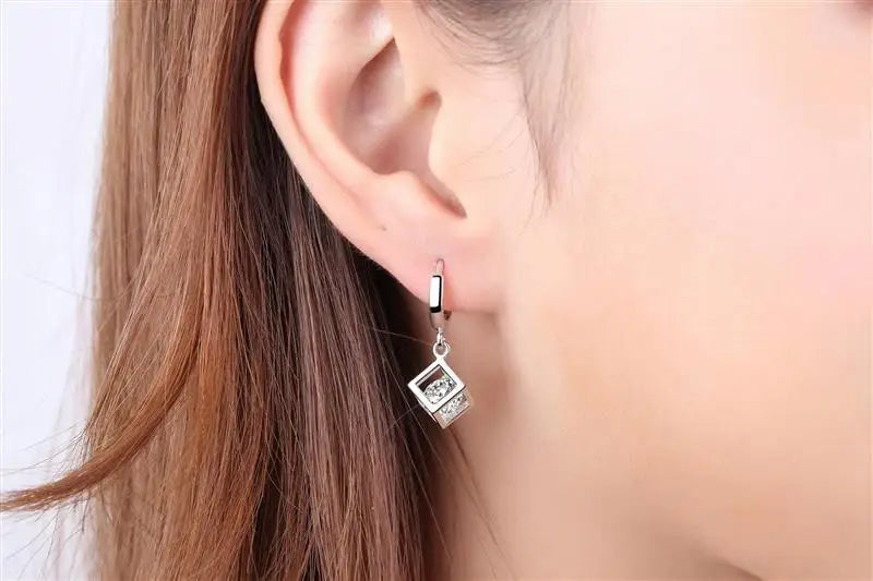 Boucles d'oreilles créoles en argent regardé 925 pour femmes, cube magique simple, accessoires de bijoux de mariage, tempérament