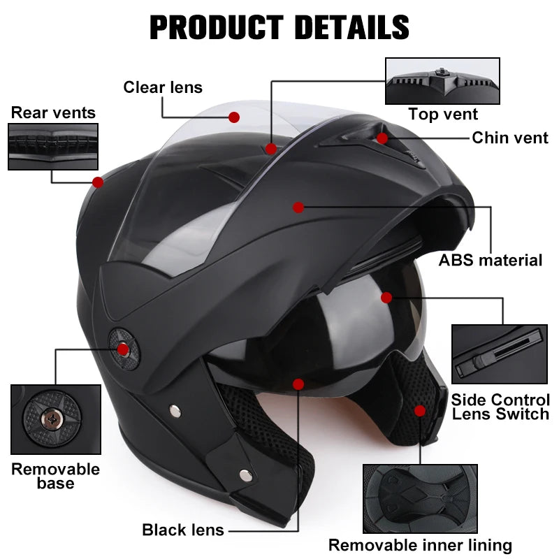 Uchoose-Casque de moto unisexe avec visière, double lentille, section transversale, certification DOT, casque de sécurité modulaire, casque à rabat