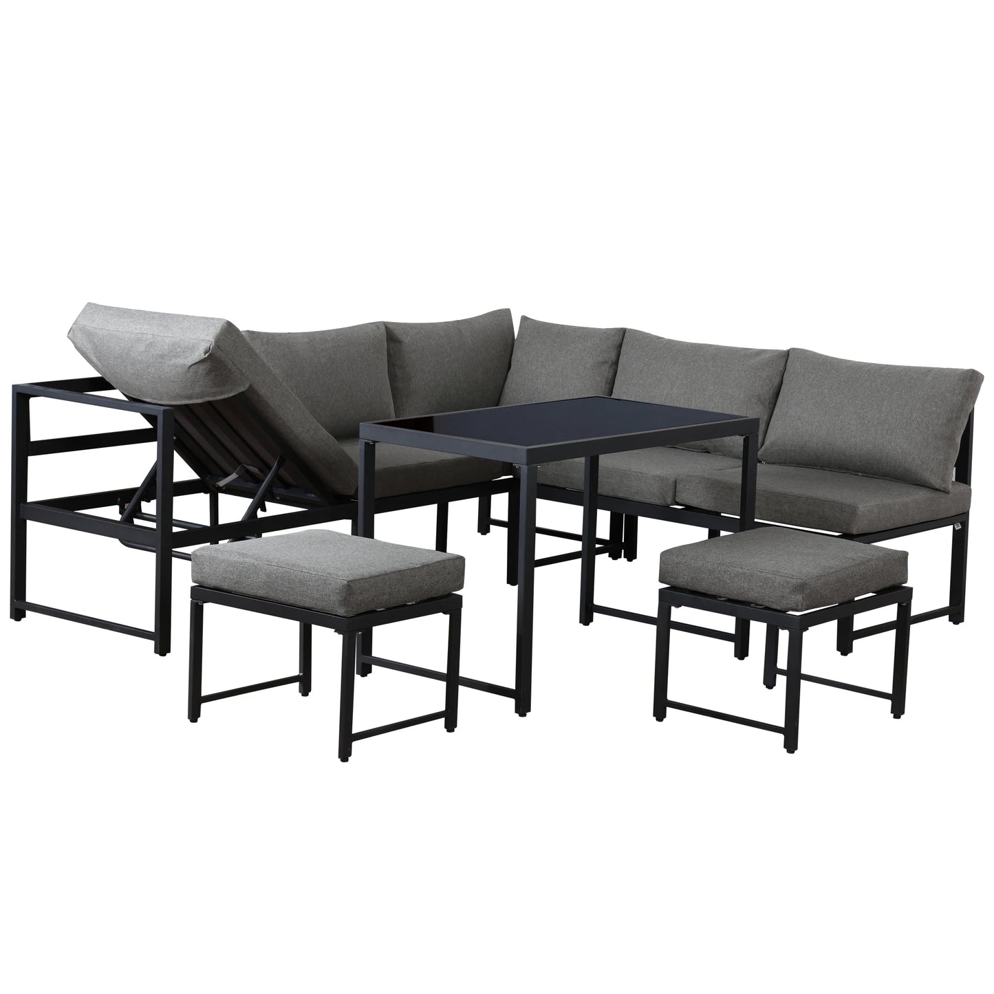 Ensemble canapé et chaise longue d'extérieur, ensemble de sièges en aluminium pour balcon de jardin avec fonction chaise longue
