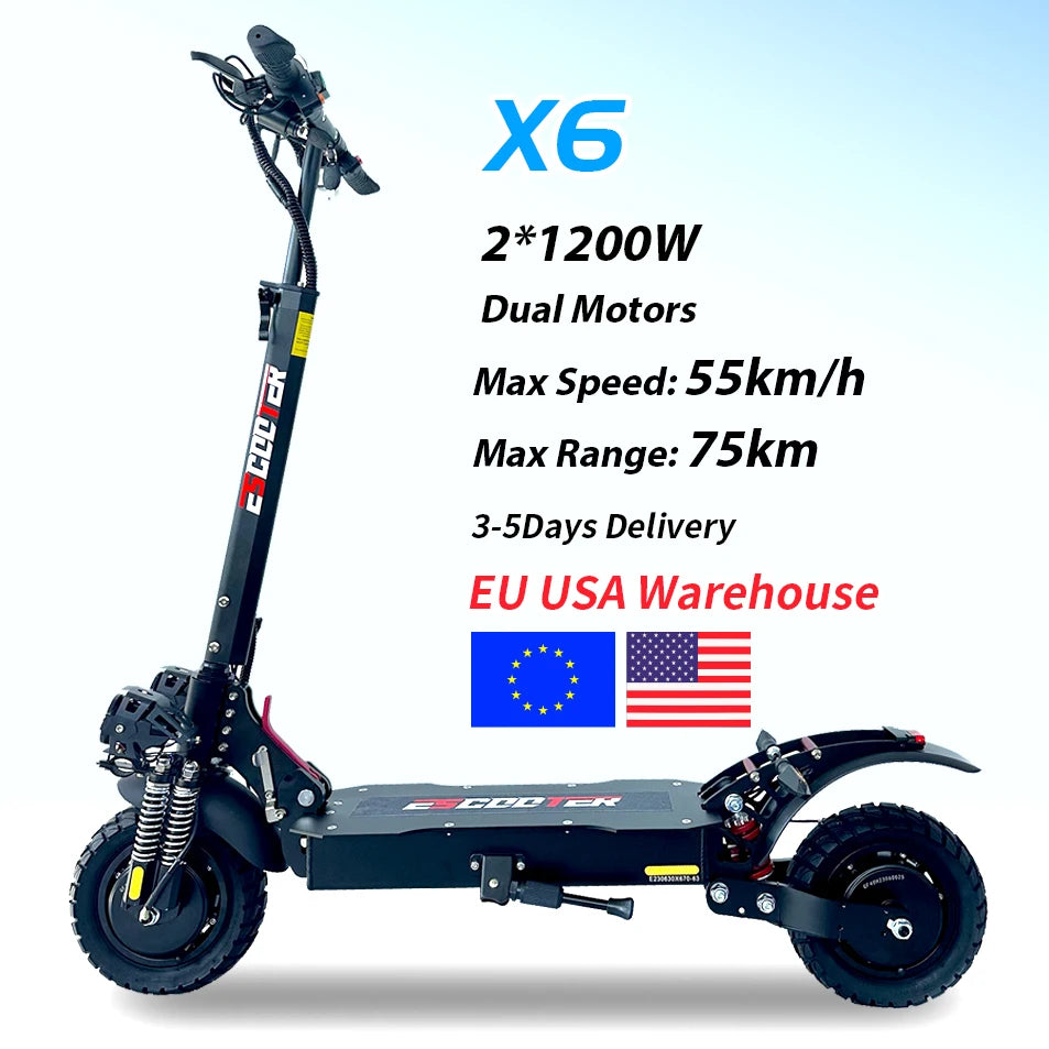 High Powered Off-road Two Wheel Dual Hub 2400w Escooter Scooter Electric Folded Scooters 48v Dual Motor Double Spring Suspension