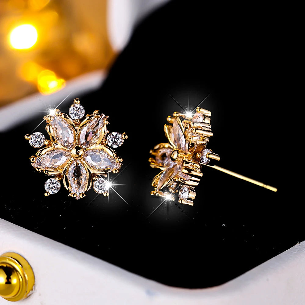 Boucles d'oreilles à tige flocon de neige en pierre pour femme, blanc, violet, mignon, vintage, document en or, bijoux de mariage