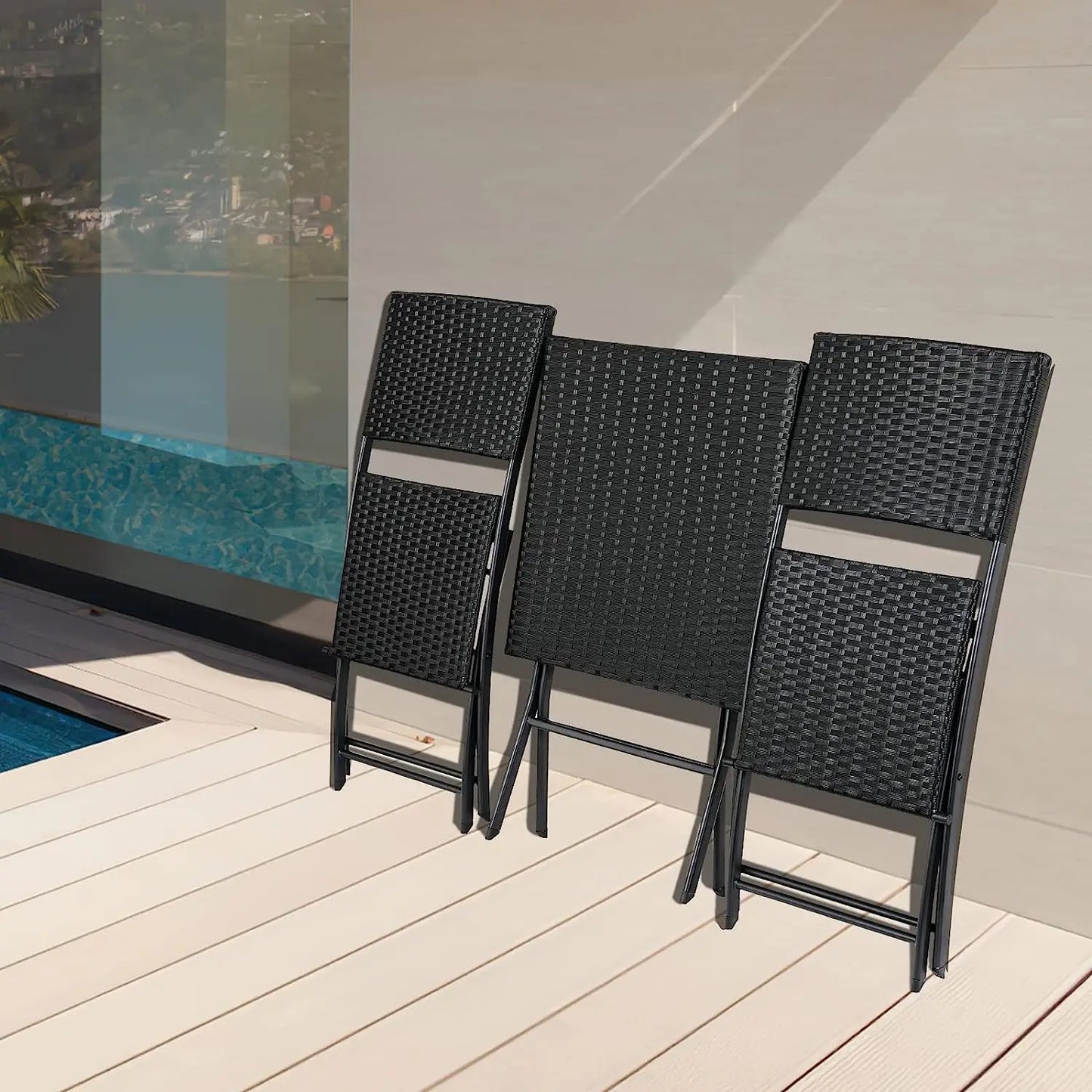 Ensemble de table pliante et 2 chaises d'extérieur, meubles pliants, chaise en rotin, table de pique-nique de camping portable, ensemble de balcon, 3 pièces