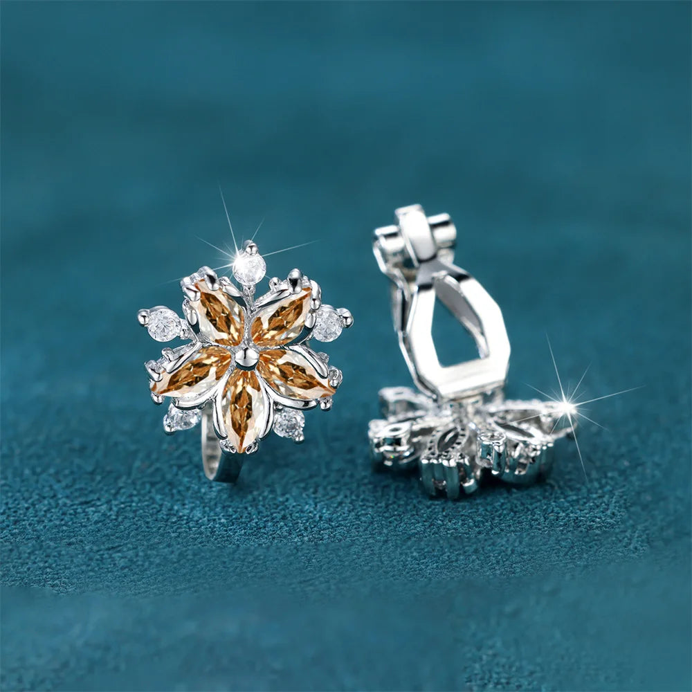 Boucles d'oreilles de luxe en pierre de Zircon rose pour femmes, petites boucles d'oreilles à Clip, couleur argent, bijoux de mariage pour femmes