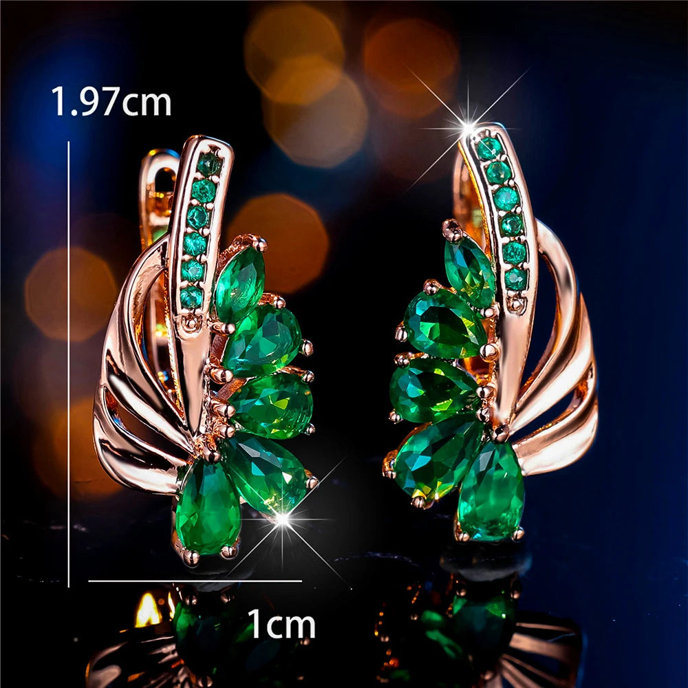 Boucles d'oreilles clip en pierre pour femme, bijoux de mariage, breloque, document doré, couleur verte, luxe