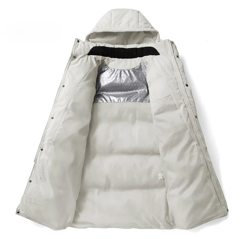 Parka chauffante à capuche pour homme, veste rembourrée, manteau long, veste chaude, technologie graphène, style coréen, haut de gamme, couple, hiver, 2024