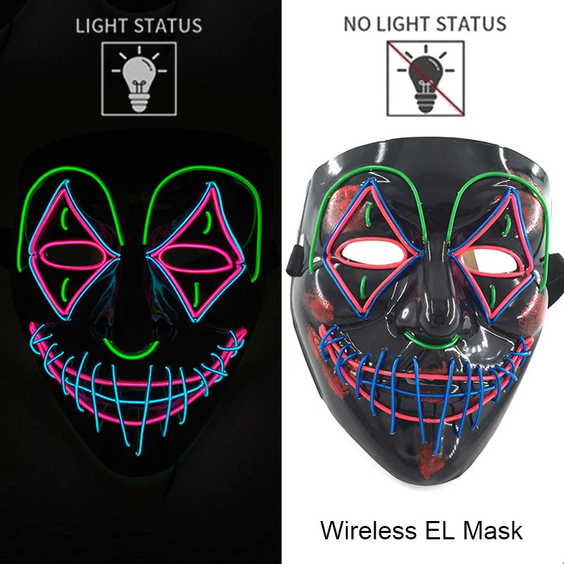 Masque Néon Lumineux EL – Halloween, Cosplay et Purge Effrayant pour Adultes