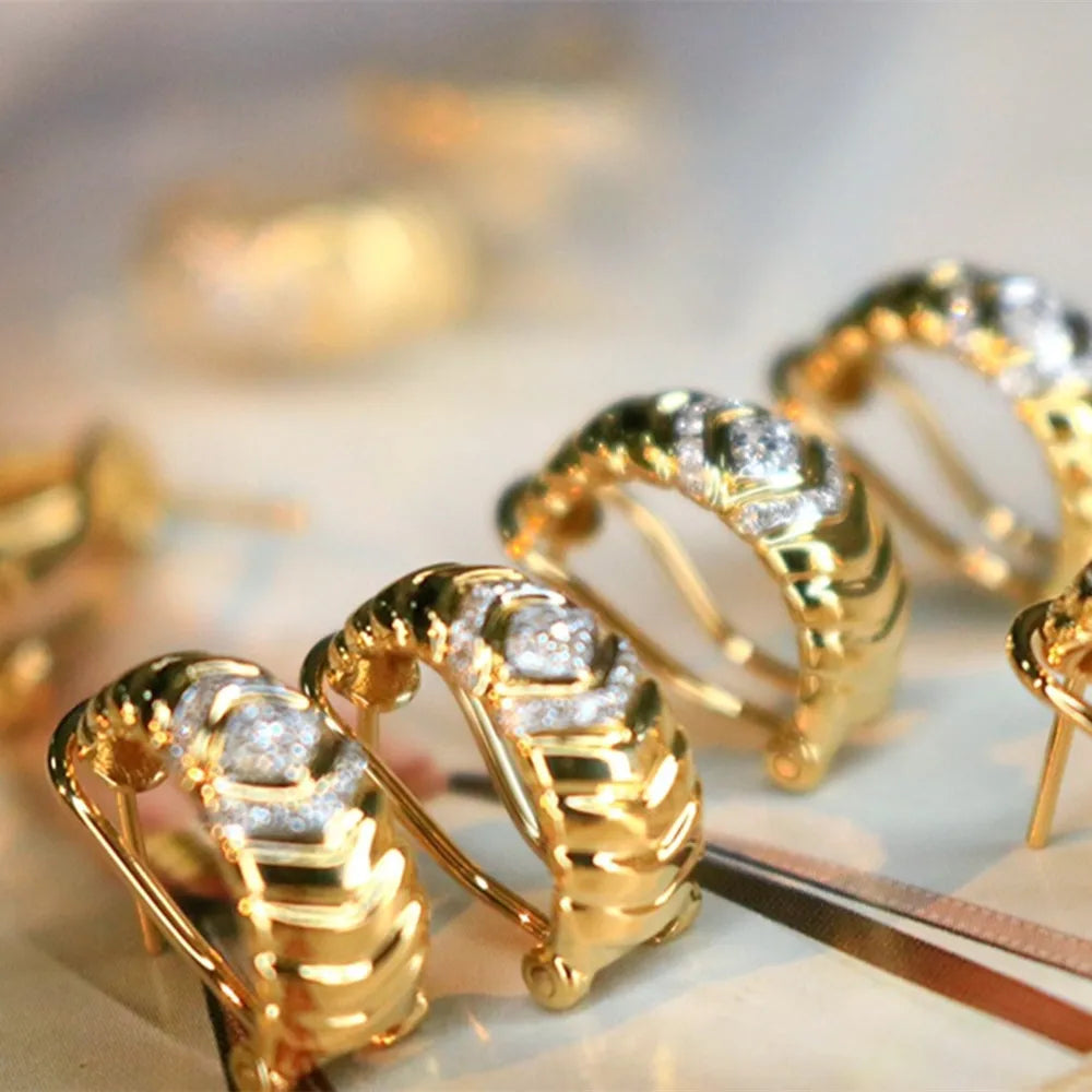 Shelly-Boucles d'Oreilles Vintage en Or Jaune Massif 18K, Bijoux en Diamants Naturels, Conception Géométrique en Losange, Cadeau pour Femme, AU750