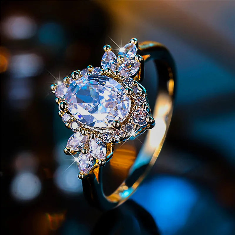 Bague de Fiançailles en Or Jaune et Blanc pour Femme, Bijoux de Luxe, Cadeau pour Mariée