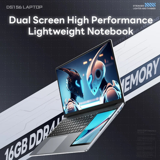 15.6 Inch IPS Dual Screen Gaming Laptop 7 Inch Touch Screen Intel N100 DDR4 16GB RAM 256GB 512GB 1TB SSD Office Portable Laptops