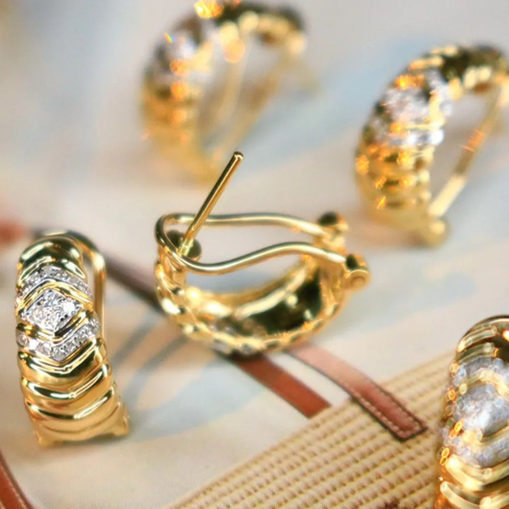Shelly-Boucles d'Oreilles Vintage en Or Jaune Massif 18K, Bijoux en Diamants Naturels, Conception Géométrique en Losange, Cadeau pour Femme, AU750