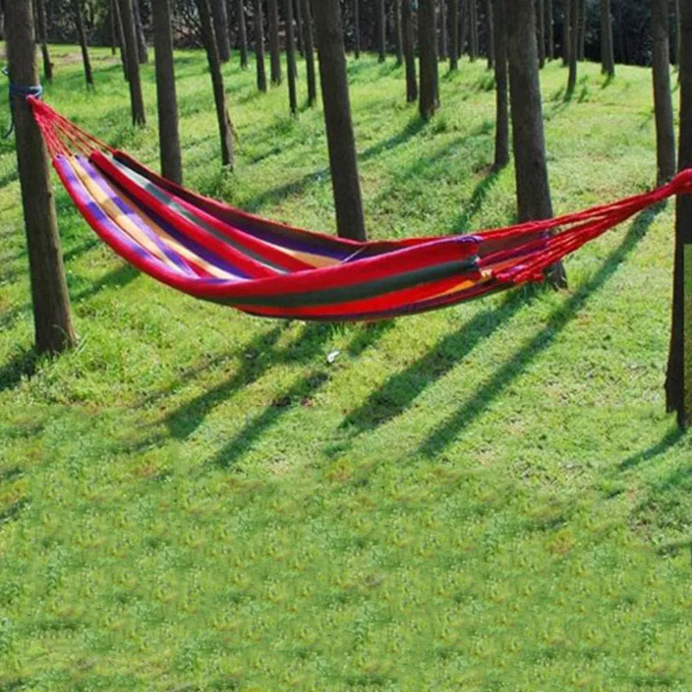 Grand hamac double à rayures, lit-balançoire d'extérieur, en toile épaisse, portable, pour camping, jardin