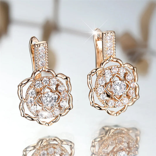 Boucles d'oreilles en pierre géométrique en Zircon blanc pour femmes, fleur creuse, Vintage, couleur or, boucle d'oreille, bijoux de mariage, cadeaux polyvalents