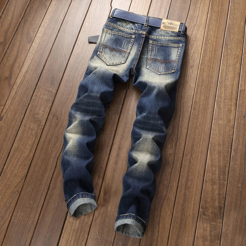Men Jeans Streetwear Ripped Denim Pants Trend Trousers Hole Ruined Casual Biker Destroyed Regular Straight