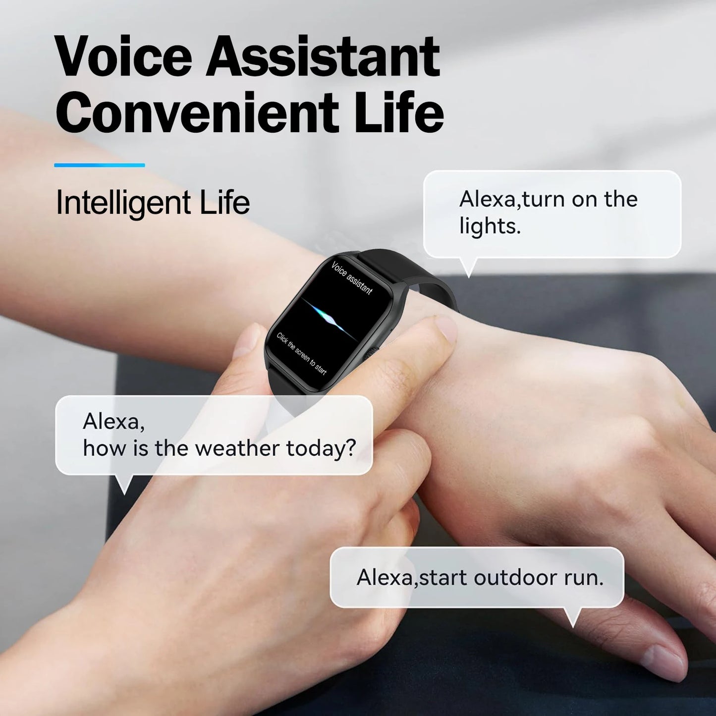 Montre connectée avec assistant vocal AI pour hommes et femmes, écran HD 1.96, suivi des activités avec plus de 100 sports, moniteur de sommeil et de fréquence cardiaque