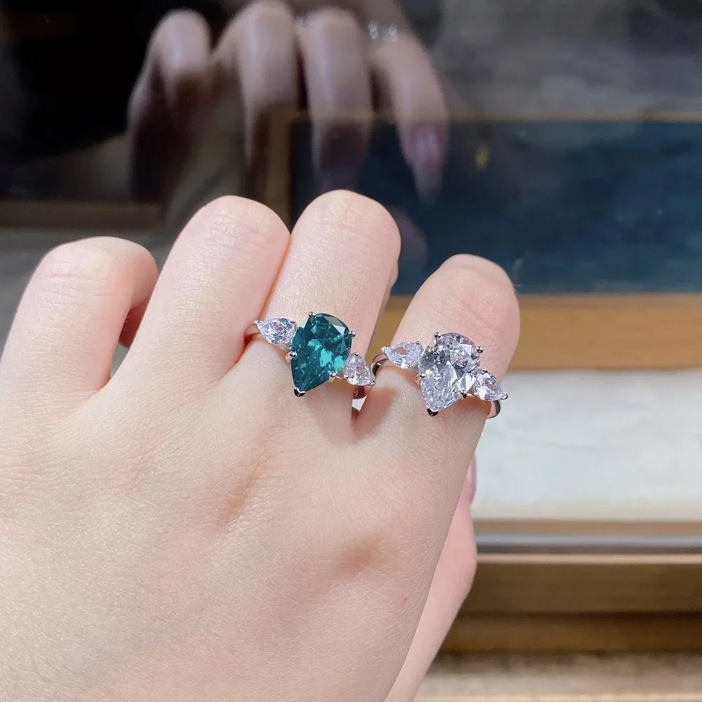 Bague de luxe en or blanc et platine massif PT950 pour femmes, bague en diamant, goutte d'eau
