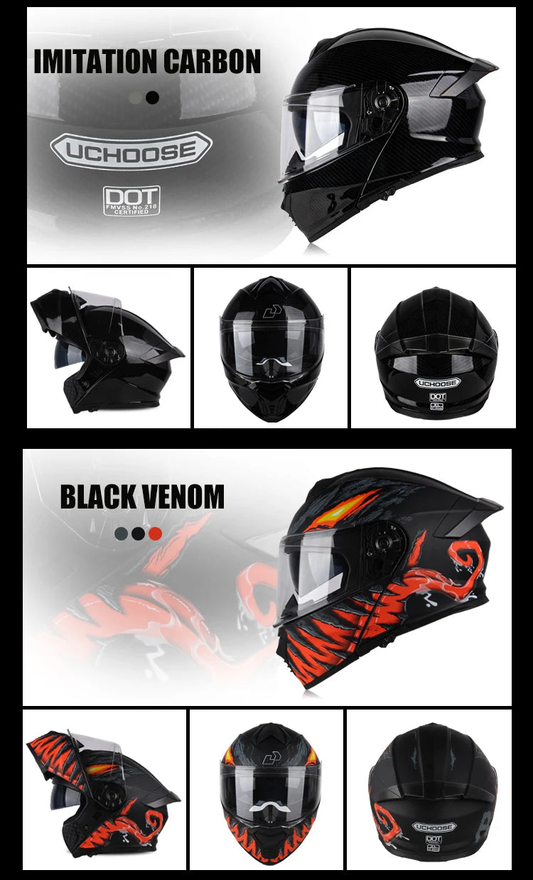 Uchoose-d'expériences intégraux approuvés DOT pour hommes et femmes, équipement de protection contre les collisions, casque rabattable pour moto, double pare-soleil