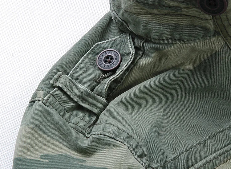 Veste militaire homme en denim – Col roulé, poches pratiques, printemps/automne