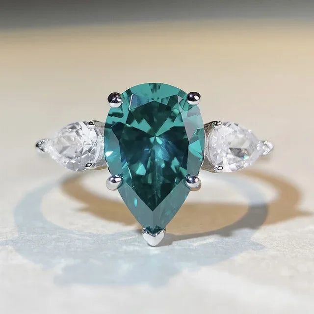 Bague de luxe en or blanc et platine massif PT950 pour femmes, bague en diamant, goutte d'eau